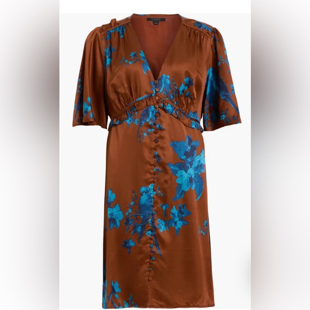 All Saints Tiam Iona Silk Blend Empire Waist Satin Mini Dress Size 0 NWT - Picture 5 of 16